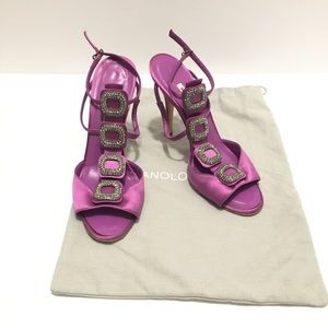 💯 AUTH Manolo Blahnik pink satin heels sandals